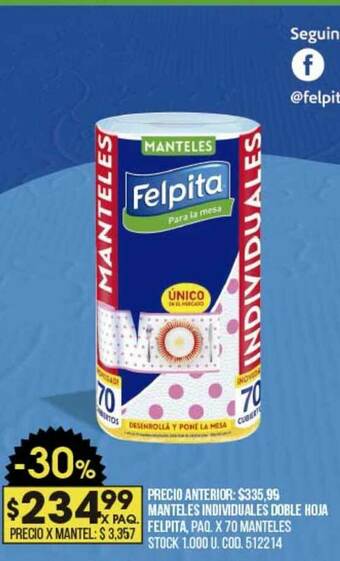 Manteles Individuales Doble Hoja Felpita
