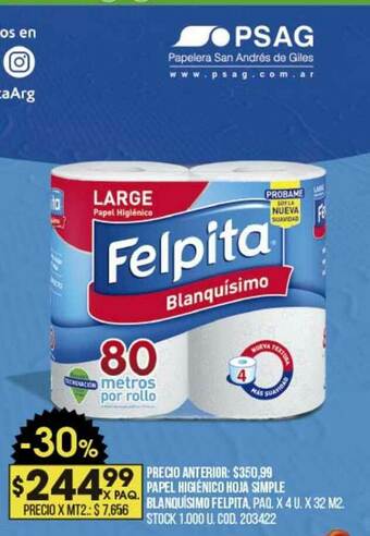 Coto Papel Higiénico Hoja Simple Blanquísimo Felpita oferta