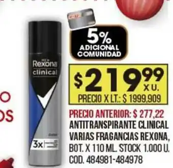 Coto Antitranspirante Clinical Varias Fragancias Rexona oferta