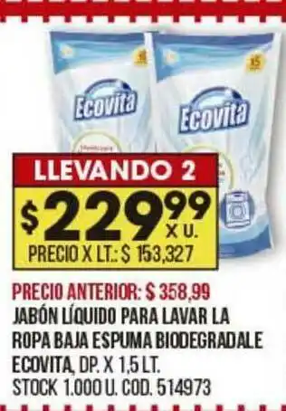 Coto Jabón Líquido Para Lavar La Ropa Baja Espuma Biodegradale Ecovita oferta
