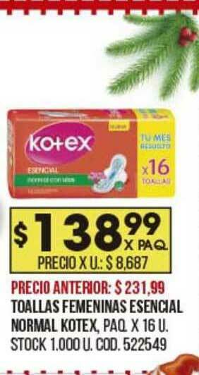 Coto Toallas Femeninas Esencial Normal Kotex oferta