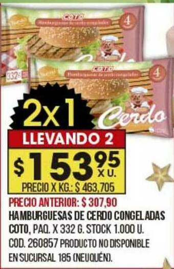 Coto Hamburguesas De Cerdo Congeladas Coto oferta