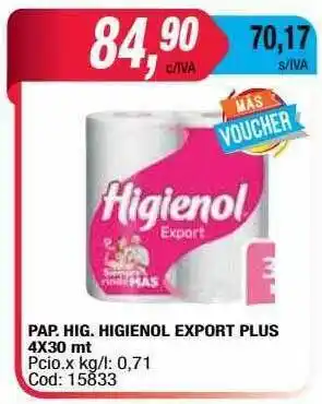 Maxiconsumo Pap.higienico Higienol Export Plus 4x30 Mt oferta
