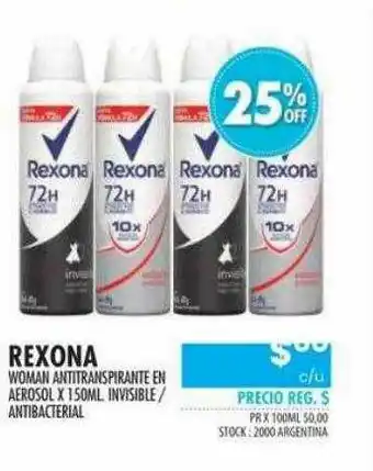 Pigmento Rexona Woman Antitranspirante En Aerosol Invisible Antibacterial oferta