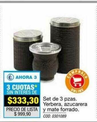 Rio Shop Deco Set De 3 Pzas Yerbera Azucarera Y Mate Forrado oferta