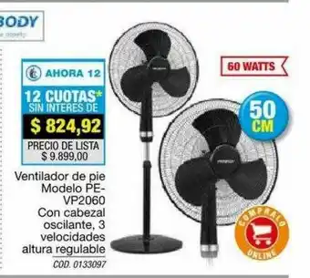 Rio Shop Deco Ventilador De Pie Modeloi Pe-vp2060 Con Cabezal Oscilante Peabody oferta