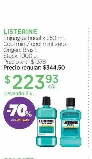 Farmacity 70% En La 2da Unidad Listerine Enjuague Bucal Cool Mint Cool Mint Zero oferta