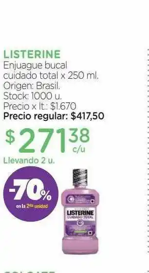 Farmacity 70% En La 2da Unidad Listerine Enjuague Bucal Cuidado Total oferta