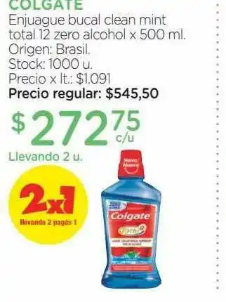 Farmacity Colgate Enjuague Bucal Clean Mint Total 12 Zero Alcohol oferta