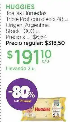 Farmacity Huggies Toallas Húmedas Triple Prot Con Oleo -80% En La 2da Unidad oferta