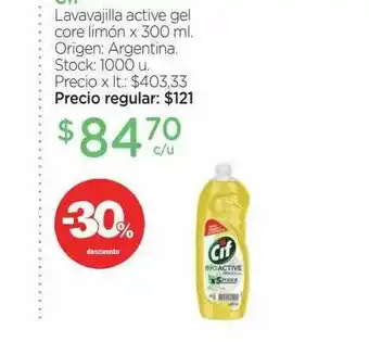 Farmacity Cif Lavavajilla Active Gel Core Limón -30% Descuento oferta