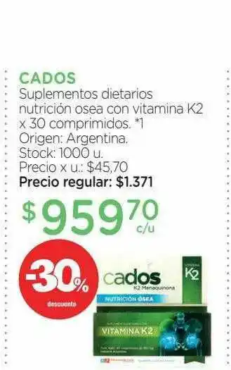 Farmacity Cados Suplemento Dietarios Nutrición Osea Con Vitamina K2 -30% Descuento oferta
