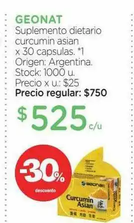 Farmacity Geonat Suplemento Dietario Curcumin Asian -30% Descuento oferta