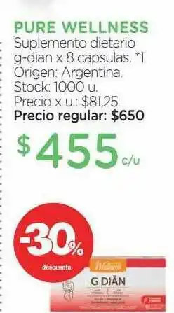 Farmacity Pure Wellness Suplemento Dietario G-dian -30% Descuento oferta