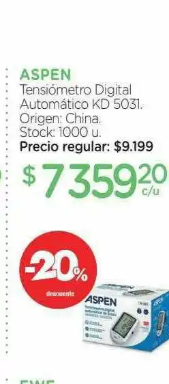 Farmacity Aspen Tensiómetro Digital Automatico -20% Descuento oferta