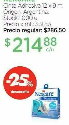 Farmacity Nexcare Cinta Adhesiva 12 X 9 M -25% Descuento oferta