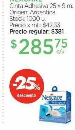 Farmacity Nexcare Cinta Adhesiva 25 X 9 M -25% Descuento oferta