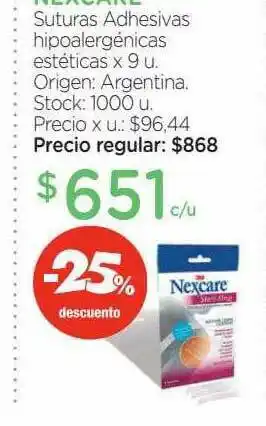 Farmacity Nexcare Suturas Adhesivas Hipoalergénicas Estéticas -25% Descuento oferta
