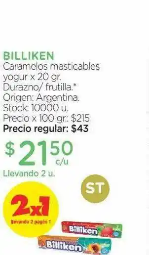 Farmacity Billiken Caramelos Masticables Yogur Durazno Frutilla oferta