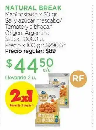 Farmacity Natural Break Mani Tostado Sal Y Azucar Mascabo Tomate Y Albhaca oferta