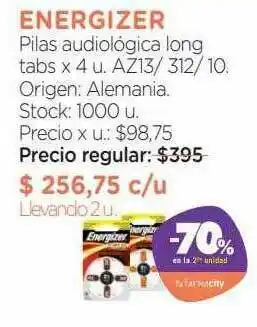 Farmacity Energizer Pilas Audiológica Long Tabs 70% En La 2da Unidad oferta