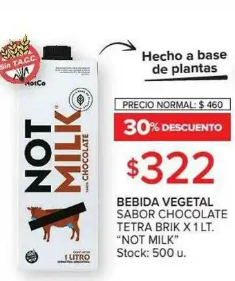 Carrefour Market Bebida Vegetal Sabor Chocolate Tetra Brik Not Milk 30% Descuento oferta