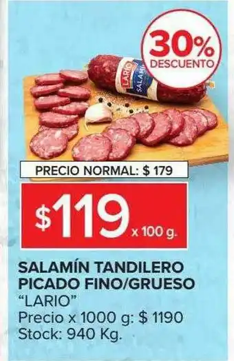 Carrefour Market Salamin Tandilero Picado Fino Grueso Lario 30% Descuento oferta