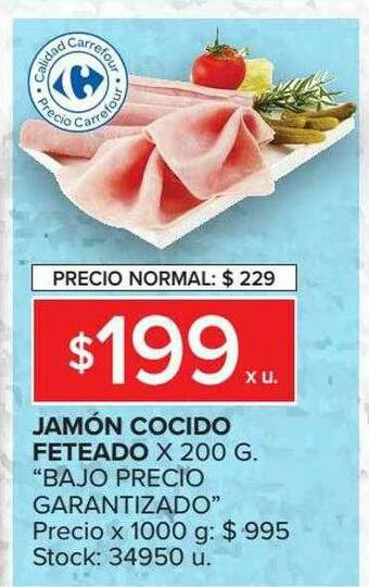 Carrefour Market Jamón Cocido Feteado Bajo Precio Garantizado oferta
