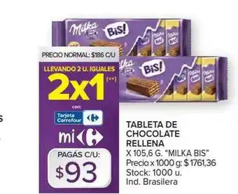 Carrefour Market Tableta De Chocolate Rellena Milka Bis oferta
