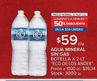 Carrefour Market Agua Mineral Sin Gas Eco De Los Andes Llevando 2 U. Iguales 50% Descuento En La 2da Unidad oferta