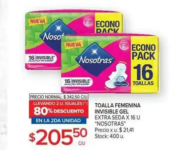 Carrefour Market Toalla Femenina Invisible Gel Extra Seda Nosotras Llevando 2 U. Iguales 80% Descuento En La 2da Unidad oferta