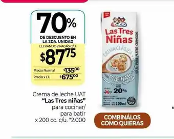 La Anonima Crema De Leche Uat Las Tres Niñas Para Cocinar Para Batir 70% De Descuento En La 2da. Unidad oferta