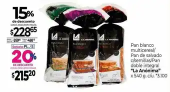 La Anonima Pan Blanco Multicereal Pan De Salvado C Semillas Pan Doble Integral La Anonima 15% De Descuento oferta