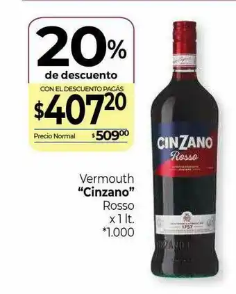 La Anonima Vermouth Cinzano Rosso 20% De Descuento oferta