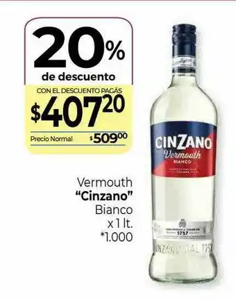 La Anonima Vermouth Cinzano Bianco 20% De Descuento oferta