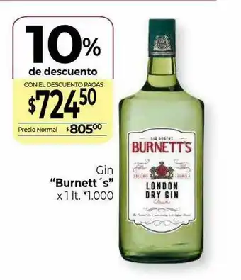 La Anonima Gin Burnett's 10% De Descuento oferta