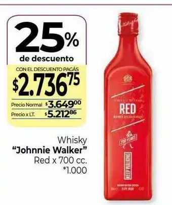 La Anonima Whisky Johnnie Walker Red 25% De Descuento oferta