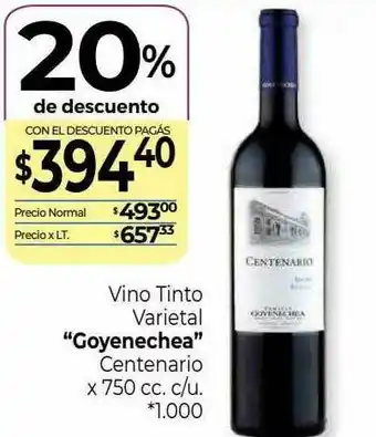 Vino Tinto Varietal Goyenechea Centenario 20% De Descuento