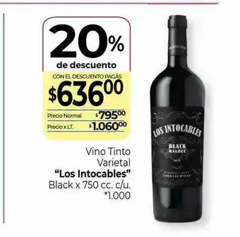 La Anonima Vino Tinto Varietal Los Intocables Black 20% De Descuento oferta