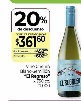 La Anonima Vino Chenin Blanc-semillón El Regreso 20% De Descuento oferta