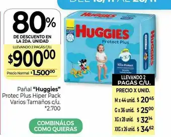 La Anonima Pañal Huggies Protec Plus Hiper Pack Varios Tamaños 80% De Descuento En La 2da Unidad oferta