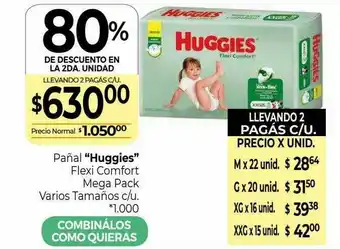La Anonima Pañal Huggies Flexi Comfort Mega Pack Varios Tamaños 80% De Descuento En La 2da Unidad oferta