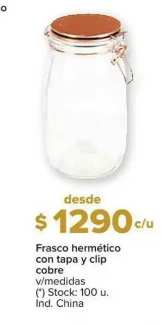 Carrefour Frasco Hermético Con Tapa Y Clip Cobre V Medidas oferta