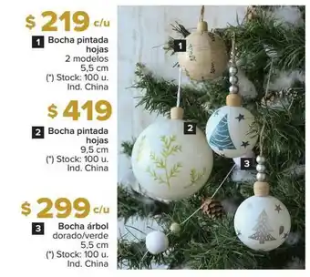 Carrefour Bocha Pintada Hojas 2 Modelos Bocha Pintada Hojas 9.5 Cm Bocha árbol Dorado Verde 5.5 Cm oferta