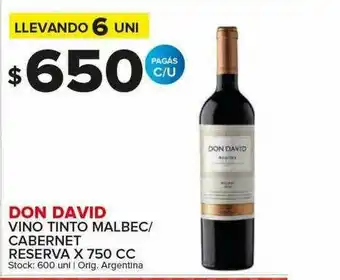 Carrefour Maxi Con David Vino Tinto Malbec Cabernet Reserva oferta