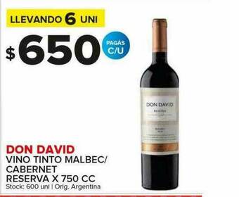 Carrefour Maxi Don David Vino Tinto Malbec Cabernet Reserva oferta
