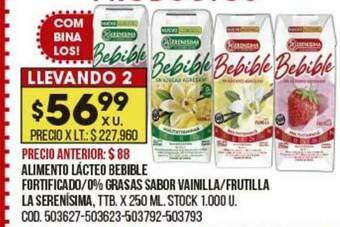 Coto Alimento Lácteo Bebible Fortificado 0% Grasas Sabor Vainilla Frutilla La Serenísima oferta