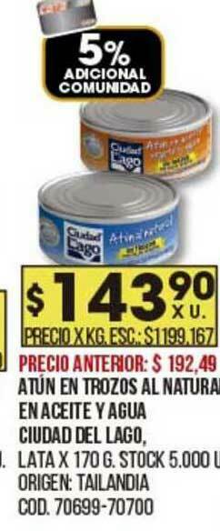 Coto Atún En Trozos Al Natural En Aceite Y Agua Ciudad Del Lago oferta