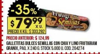 Coto Galletitas Dulces Semillas Con Chia Y Lino Frutigram Granix oferta