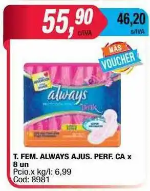 Maxiconsumo T. Fem. Always Ajus. Perf. Ca oferta